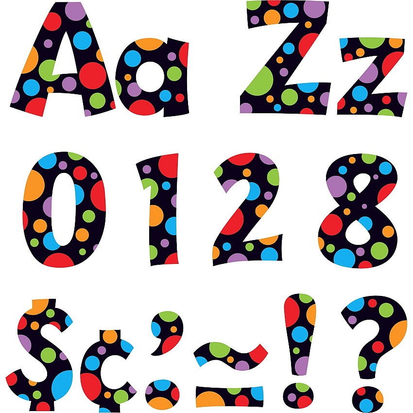 Trend Ready Letter Neon Dots 83 x Lowercase Letters, 20 x Numbers, 36 x Punctuation Marks, 59 x Uppercase Letters, 18 x Spanish Accent Mark Shape - Pin-up - 4" Height x 8" Length - Assorted - 1 Pack (79754)