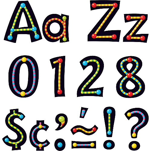 Trend 4" Ready Letter Alphabeads 59 x Uppercase Letters, 20 x Numbers, 38 x Punctuation Marks, 83 x Lowercase Letters, 18 x Spanish Accent Mark Shape - Pin-up - 4" Height x 8" Length - Assorted - 216 / Pack (79755)