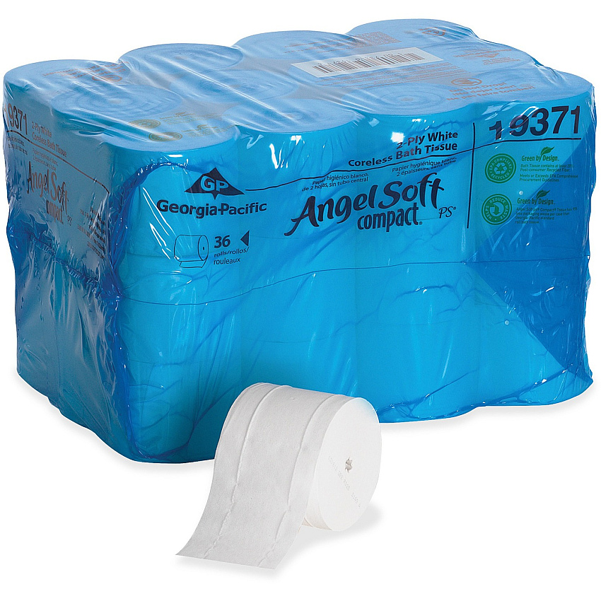 Angel Soft&reg; Pro Coreless Toilet Paper, 2-Ply, 750 Sheets, 36 Rolls 2 Ply - 3.85" Width x 4.05" Length - 750 Sheets/Roll - 4.75" Roll Diameter - 1/2" Core - White - 36 Rolls Per Carton - 36 / Carton (19371)