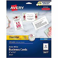 Avery&reg; Clean Edge Business Cards, 2" x 3.5" , White, 120 110 Brightness - A8 - 2" x 3 1/2" - 93 lb Basis Weight - 254 g/m² Grammage - Matte - Rounded Corner, Smooth Edge, Unperforated, Avery Clean Edge Technology, Printable, Double-sided  (28877)