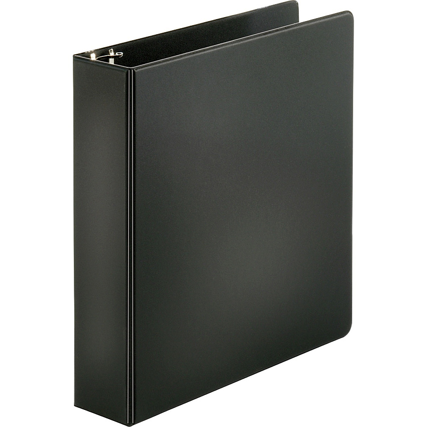 Business Source Basic Round-ring Binder 2" Binder Capacity - Letter - 8 1/2" x 11" Sheet Size - 3 Ring(s) - Fastener(s): Round Ring - Pocket(s): Inside Front & Back - Vinyl - Black - 1 lb - Recycled - Exposed Rivet, Non Locking Mechanism, Open  (BSN09977)
