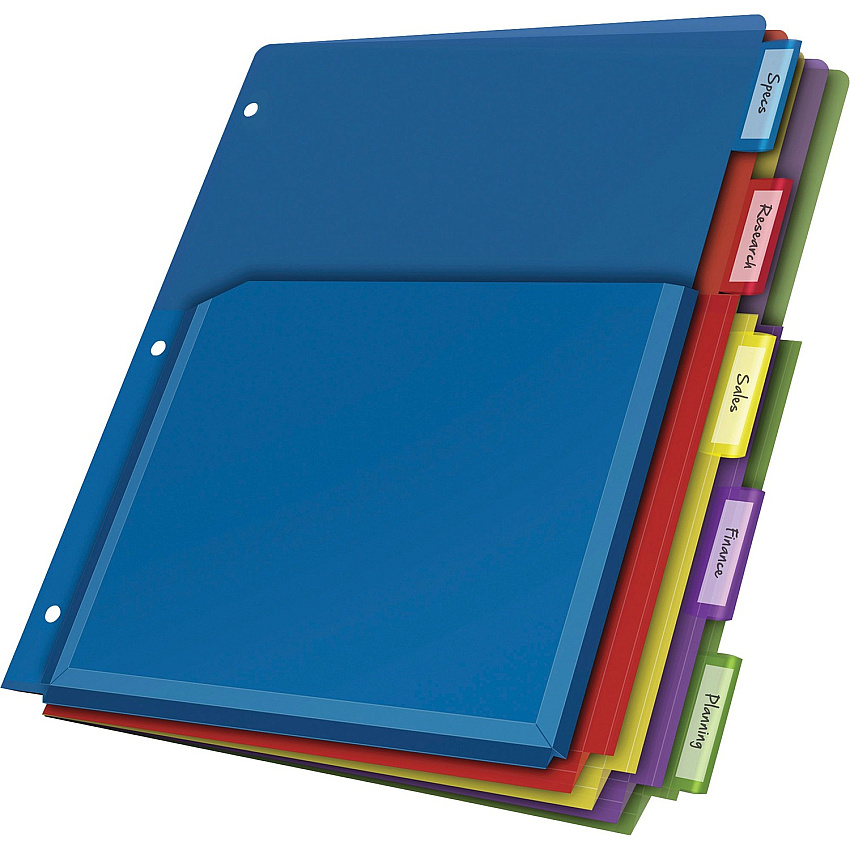 Cardinal Expanding Pocket Poly Divider 5 x Divider(s) - 5 Tab(s)/Set - 9.8" Divider Width x 11.50" Divider Length - Letter - 8.50" Width x 11" Length - 3 Hole Punched - Translucent Poly Divider - Multicolor Poly Tab(s) - Non-stick, Insertable Ta (84012CB)
