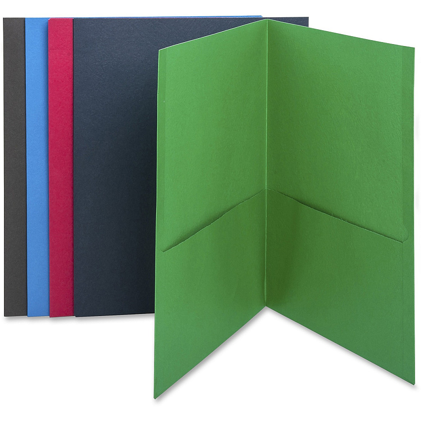 Business Source Letter Recycled Pocket Folder 8 1/2" x 11" - 100 Sheets Capacity - 2 Internal Pocket(s) - Paper - Assorted - Die-cut, Card Holder - 35% Recycled - 25 / Box (BSN78502)