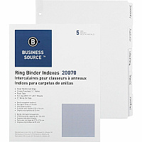 Business Source 3-Ring Plain Tab Indexes 5 Write-on Tab(s) - 5 Tab(s)/Set - 2" Tab Width - 8.5" Divider Width x 11" Divider Length - Letter - 3 Hole Punched - White Divider - 100% Recycled - Mylar Reinforced Edge, Punched - 100 / Box (BSN20070)