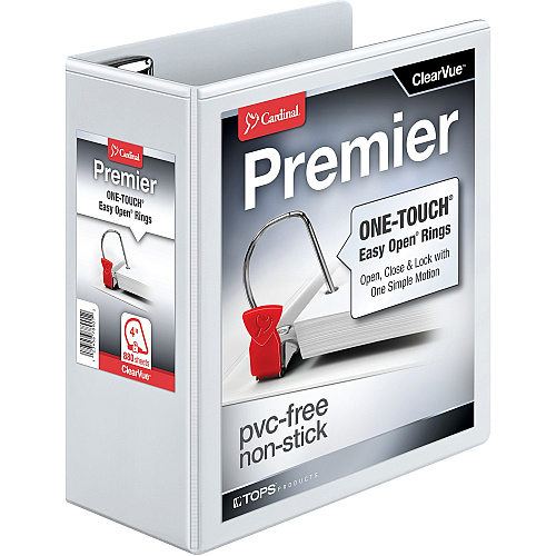 Cardinal EasyOpen Clearvue Slant D-Ring Binders 4" Binder Capacity - Letter - 8 1/2" x 11" Sheet Size - 880 Sheet Capacity - 4 19/64" Spine Width - 3 Ring(s) - Fastener(s): D-Ring - Pocket(s): 4, Inside Front & Back - Polypropylene, Chipboard -  (10340CB)