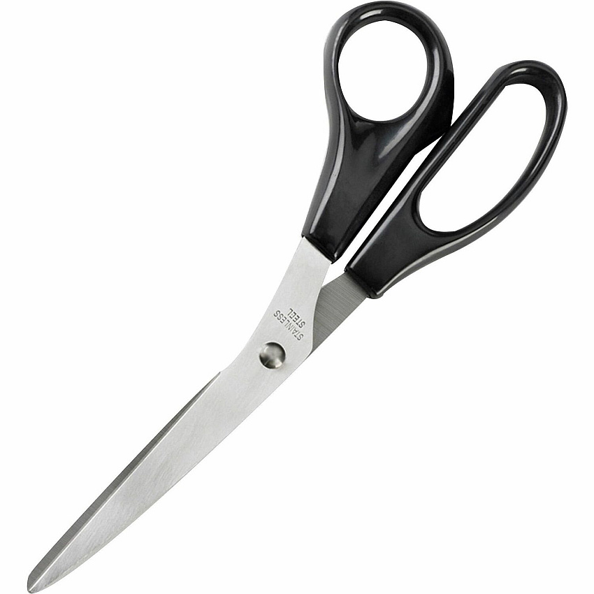 Business Source Stainless Steel Scissors 8" Overall Length - Bent-right - Stainless Steel - Black - 1 Each (BSN65647)