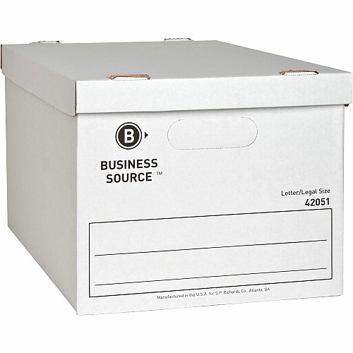 Business Source Economy Storage Box with Lid External Dimensions: 12" Width x 15" Depth x 10" Height - 350 lb - Media Size Supported: Legal, Letter - Light Duty - Stackable - White - For File - Recycled - 12 / Carton (BSN42051)