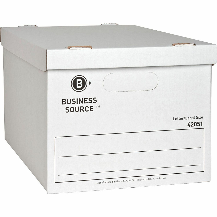 Business Source Economy Storage Box with Lid External Dimensions: 12" Width x 15" Depth x 10" Height - 350 lb - Media Size Supported: Legal, Letter - Light Duty - Stackable - White - For File - Recycled - 12 / Carton (BSN42051)