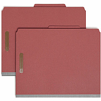 Smead 2/5 Tab Cut Letter Recycled Classification Folder 8 1/2" x 11" - 2" Expansion - 2 x 2K Fastener(s) - 2" Fastener Capacity - Top Tab Location - Right of Center Tab Position - 2 Divider(s) - 25 pt. - Pressboard - Red - Tear Resistant Gusset -  (14024)