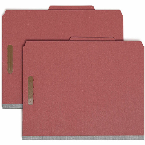 Smead 2/5 Tab Cut Letter Recycled Classification Folder 8 1/2" x 11" - 2" Expansion - 2 x 2K Fastener(s) - 2" Fastener Capacity - Top Tab Location - Right of Center Tab Position - 2 Divider(s) - 25 pt. - Pressboard - Red - Tear Resistant Gusset -  (14024)