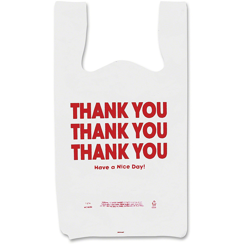 COSCO Thank You Plastic Bags 22" Length x 11" Width x 0.55 mil (14 Micron) Thickness - High Density - White - Plastic - 250 / Box (063036)
