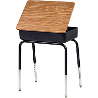 Virco Student Desk Laminated Rectangle, Medium Oak Top - 4 Legs - Adjustable Height - 22" to 30" Adjustment - 24" Table Top Length x 24" Table Top Width - 30" Height - Assembly Required - Charcoal Black - 2 / Carton (751E084)