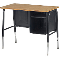 Virco Junior Executive 765 Student Desk Laminated Rectangle Top - Adjustable Height - 22" to 30" Adjustment - 34" Table Top Length x 20" Table Top Width - 30" Height - Assembly Required - Charcoal Black, Medium Oak - Steel Frame Material - 1 Each (765E84)