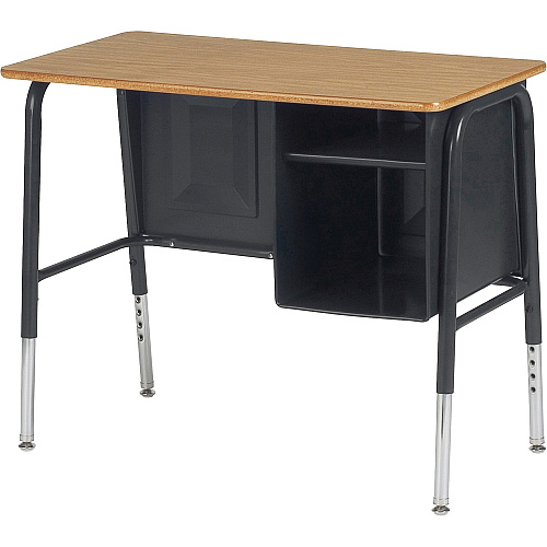 Virco Junior Executive 765 Student Desk Laminated Rectangle Top - Adjustable Height - 22" to 30" Adjustment - 34" Table Top Length x 20" Table Top Width - 30" Height - Assembly Required - Charcoal Black, Medium Oak - Steel Frame Material - 1 Each (765E84)