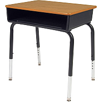 Virco 785 Open Front Student Desk with Book Box Medium Oak Rectangle Top - 4 Legs - Height Adjustable - 22" to 30" Adjustment - 24" Table Top Length x 18" Table Top Width - 30" Height - Educational Environment - Assembly Required - Chrome, Lamin (785E084)