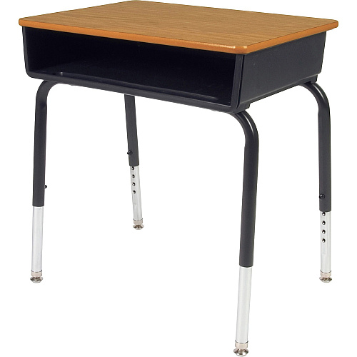 Virco 785 Open Front Student Desk with Book Box Medium Oak Rectangle Top - 4 Legs - Height Adjustable - 22" to 30" Adjustment - 24" Table Top Length x 18" Table Top Width - 30" Height - Educational Environment - Assembly Required - Chrome, Lamin (785E084)