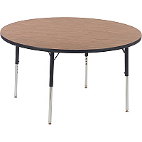 Virco 4848R Activity Table Laminated Round Top - Height Adjustable - 1.13" Table Top Thickness x 48" Table Top Diameter - 30" Height - Educational Environment, Training - Assembly Required - Charcoal Black, Medium Oak - Particleboard Top Materi (4848RE84)
