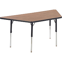 Virco 48TRAP60 Activity Table Laminated Trapezoid Top - Height Adjustable - 22" to 30" Adjustment - 60" Table Top Width x 30" Table Top Depth - 30" Height - Educational Environment, Training - Assembly Required - Charcoal Black, Medium Oak - (48TRAP60E84)