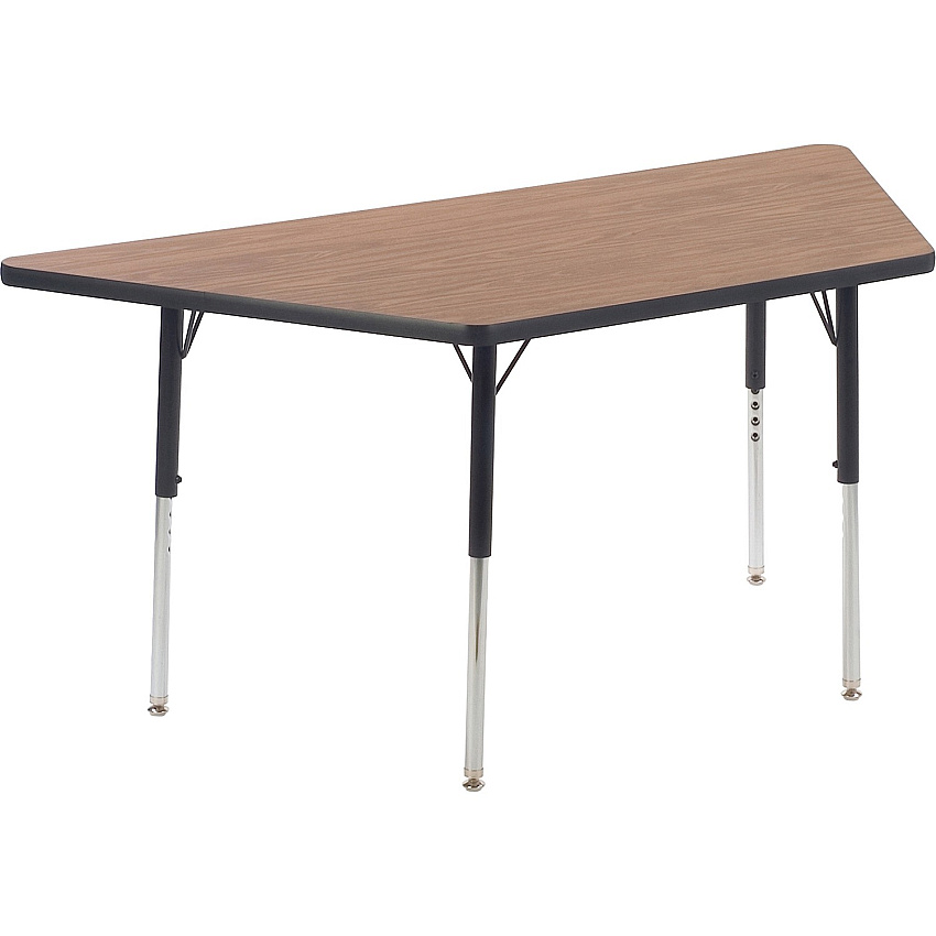 Virco 48TRAP60 Activity Table Laminated Trapezoid Top - Height Adjustable - 22" to 30" Adjustment - 60" Table Top Width x 30" Table Top Depth - 30" Height - Educational Environment, Training - Assembly Required - Charcoal Black, Medium Oak - (48TRAP60E84)