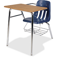 Virco M-9400BR Chair Desk Laminated Rectangle Top - 24" Table Top Length x 18" Table Top Width - Chrome, Medium Oak, Navy - 2 / Carton (9400BRC5184)