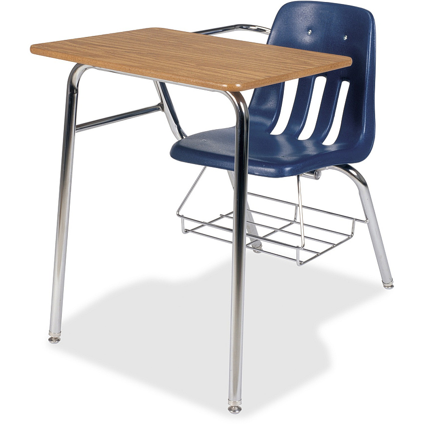 Virco M-9400BR Chair Desk Laminated Rectangle Top - 24" Table Top Length x 18" Table Top Width - Chrome, Medium Oak, Navy - 2 / Carton (9400BRC5184)