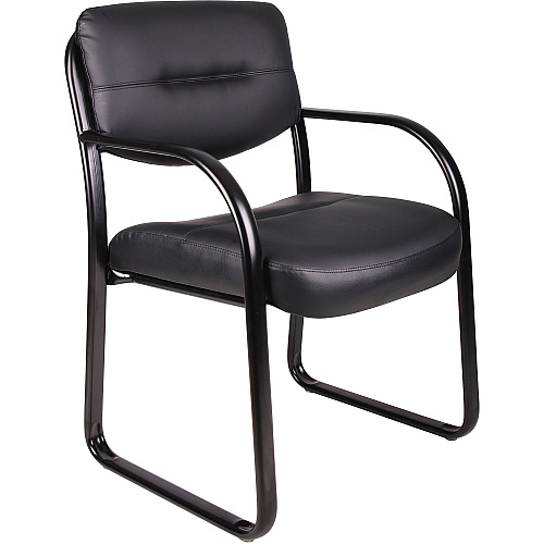 Boss Guest Chair Black Seat Color - LeatherPlus Seat Material - Black Frame Color - Steel Frame Material - Sled Base - 1 Each (VSBO9529)