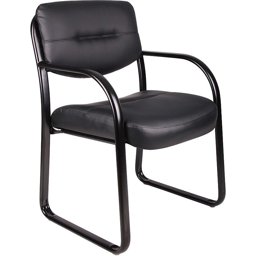 Boss Guest Chair Black Seat Color - LeatherPlus Seat Material - Black Frame Color - Steel Frame Material - Sled Base - 1 Each (VSBO9529)