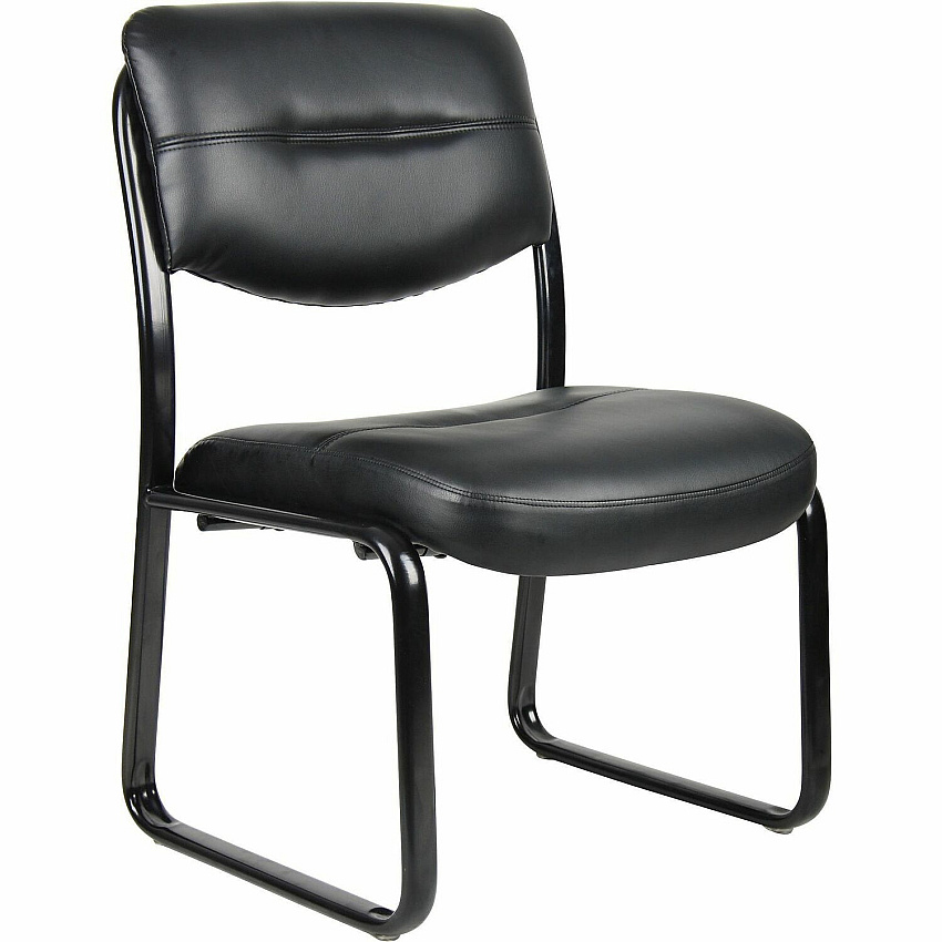 Boss Guest Chair Black Seat Color - LeatherPlus Seat Material - Black Frame Color - Steel Frame Material - Sled Base - 1 Each (VSBO9539)