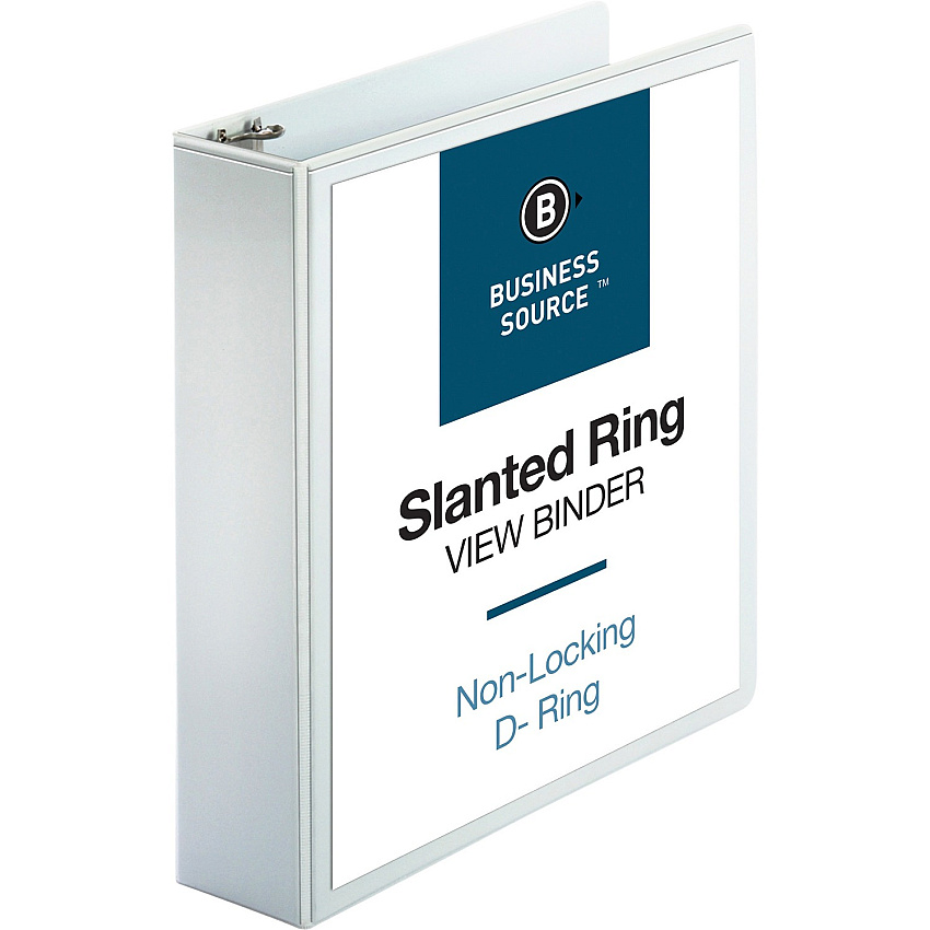 Business Source Basic D-Ring White View Binders 2" Binder Capacity - Letter - 8 1/2" x 11" Sheet Size - Fastener(s): D-Ring - Polypropylene - White - 1.50 lb - Clear Overlay - 1 Each (BSN28442)