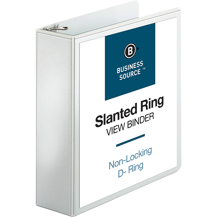 Business Source Basic D-Ring White View Binders 3" Binder Capacity - Letter - 8 1/2" x 11" Sheet Size - Fastener(s): D-Ring - Polypropylene - White - 1.70 lb - Clear Overlay - 1 Each (BSN28443)