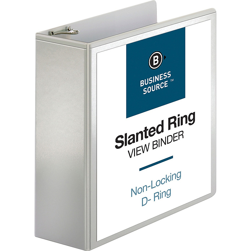 Business Source Basic D-Ring White View Binders 4" Binder Capacity - Letter - 8 1/2" x 11" Sheet Size - Fastener(s): D-Ring - Polypropylene - White - 1.75 lb - Clear Overlay - 1 Each (BSN28444)