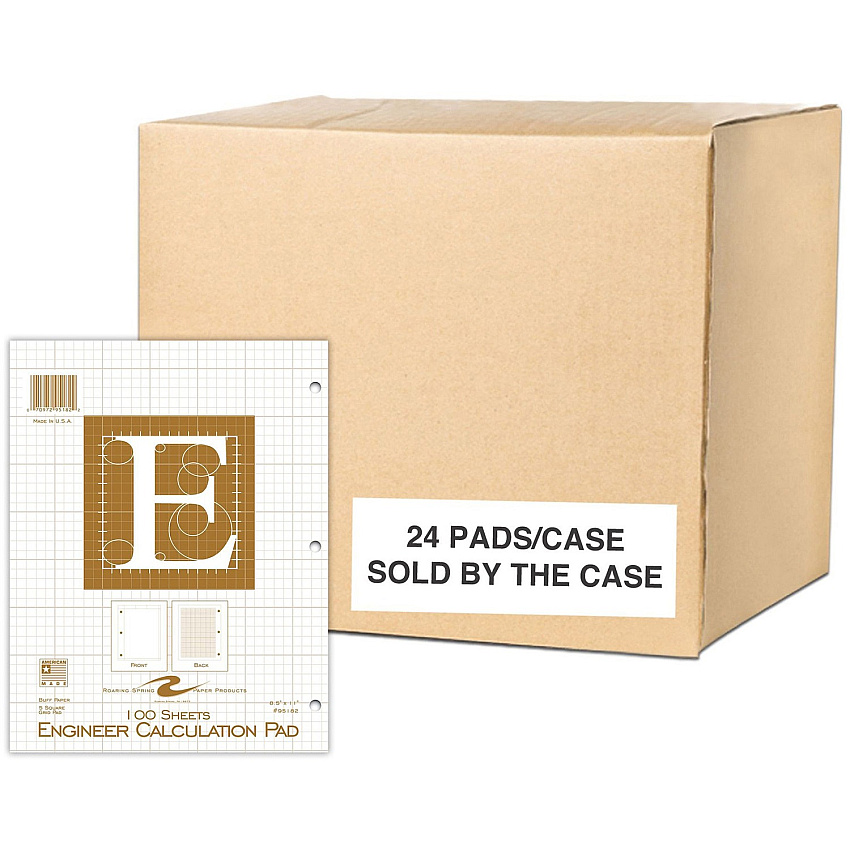 Roaring Spring 5x5 Grid Engineering Pad 100 Sheets - 200 Pages - Printed - Glued - Back Ruling Surface - 3 Hole(s) - 20 lb Basis Weight - 75 g/m² Grammage - 11" x 8 1/2" Sheet Size - 0.40" Height x 8.5" Width x 11" Length - Buff Paper - 1 Eac (95182)