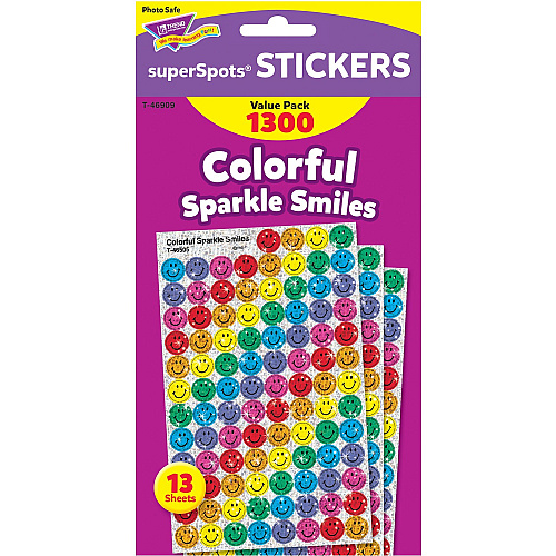 Trend SuperSpots Variety Pack Stickers 1300 x Smilies Shape - Self-adhesive - Acid-free, Non-toxic, Photo-safe - Assorted - 1300 / Pack (T46909)