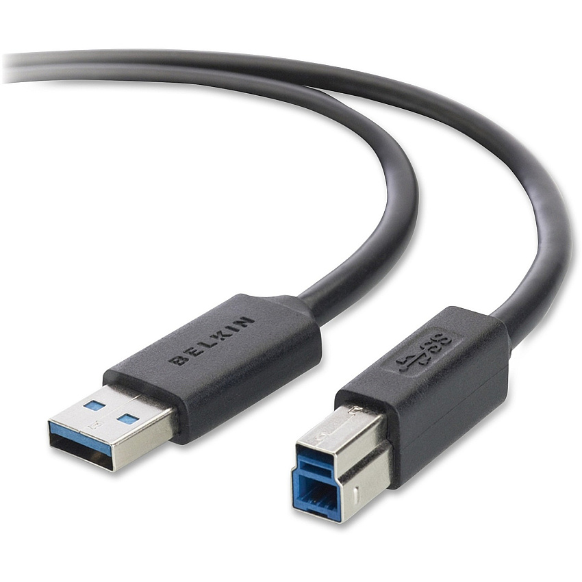 Belkin SuperSpeed USB 3.0 Cable 10 ft USB Data Transfer Cable for Printer, Scanner, Portable Hard Drive, Keyboard - First End: 1 x 9-pin USB 3.0 Type A - Male - Second End: 1 x 9-pin USB 3.0 Type B - Male - Shielding - Black - 1 Each (F3U159B10)