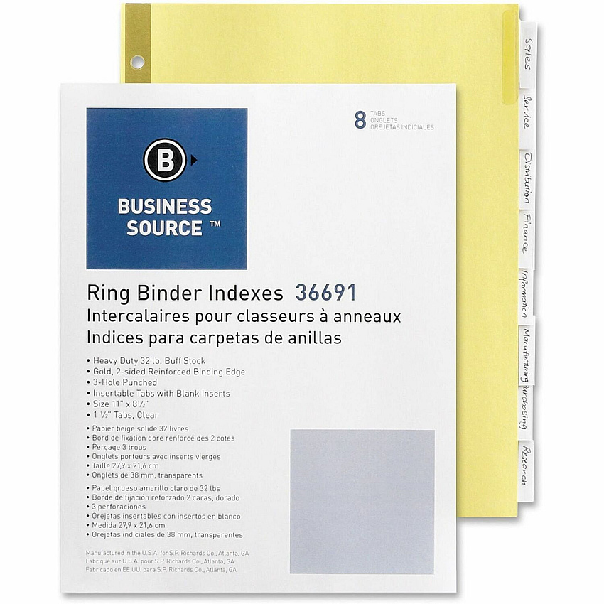 Business Source Insertable Tab Indexes 8 Blank Tab(s) - 8.5" Divider Width x 11" Divider Length - Letter - 3 Hole Punched - Clear Tab(s) - Punched, Reinforced Edges, Mylar Reinforcement, Tear Resistant, Insertable - 8 / Set (BSN36691)