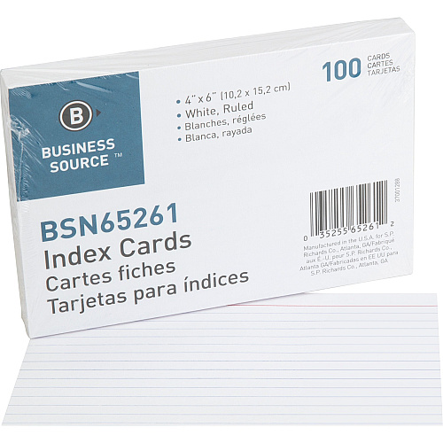 Business Source Ruled Index Cards 6" Width x 4" Length - 100 / Pack (BSN65261)