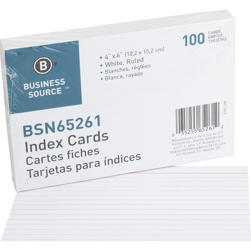 Business Source Ruled Index Cards 6" Width x 4" Length - 100 / Pack (BSN65261)