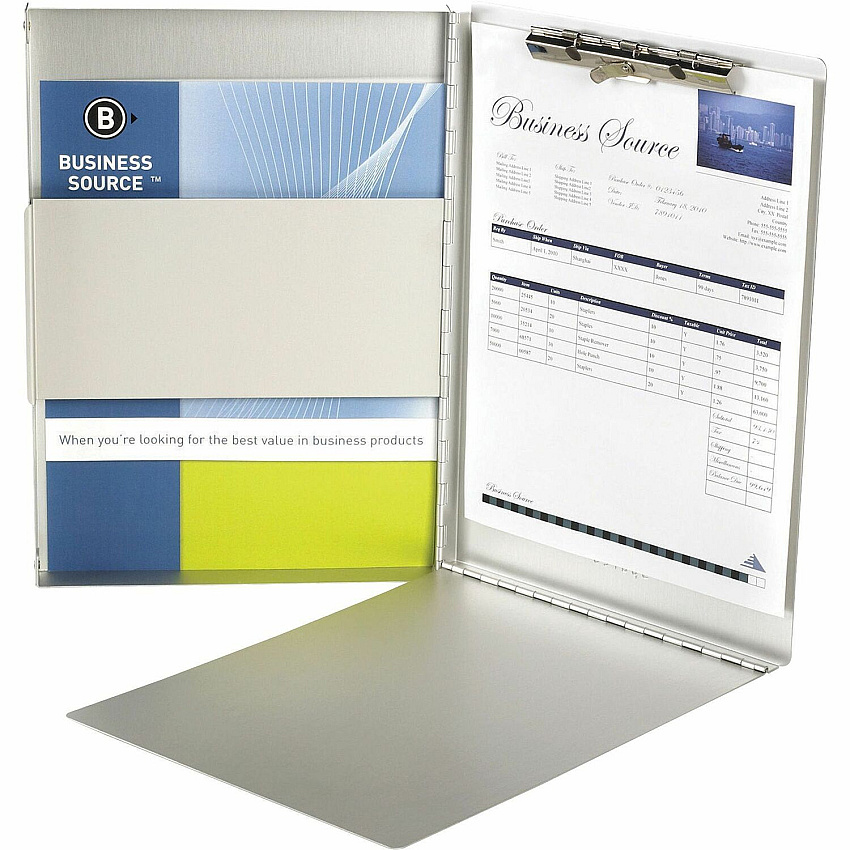 Business Source Anodized Aluminum Form Holder 0.50" Clip Capacity - Storage for 30 Sheet - Side Opening - 8 1/2" x 12" Sheet Size - Silver - 1 Each (BSN28555)