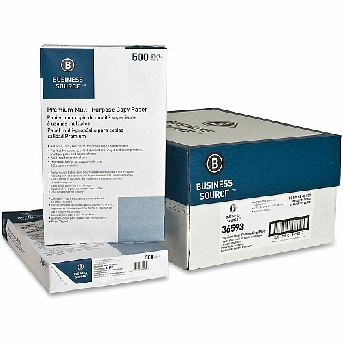 International Paper Business Source Premium Multipurpose Copy Paper 92 Brightness - Legal - 8 1/2" x 14" - 20 lb Basis Weight - Acid-free - White - 500 Sheets per Ream - 10 / Carton (BSN36593)