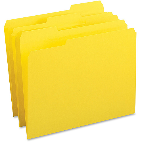 Business Source 1/3 Tab Cut Letter Recycled Top Tab File Folder 8 1/2" x 11" - Top Tab Location - Assorted Tab Position - 11 pt. - 1 Plys - Yellow - 10% Recycled - 100 / Box (BSN65778)