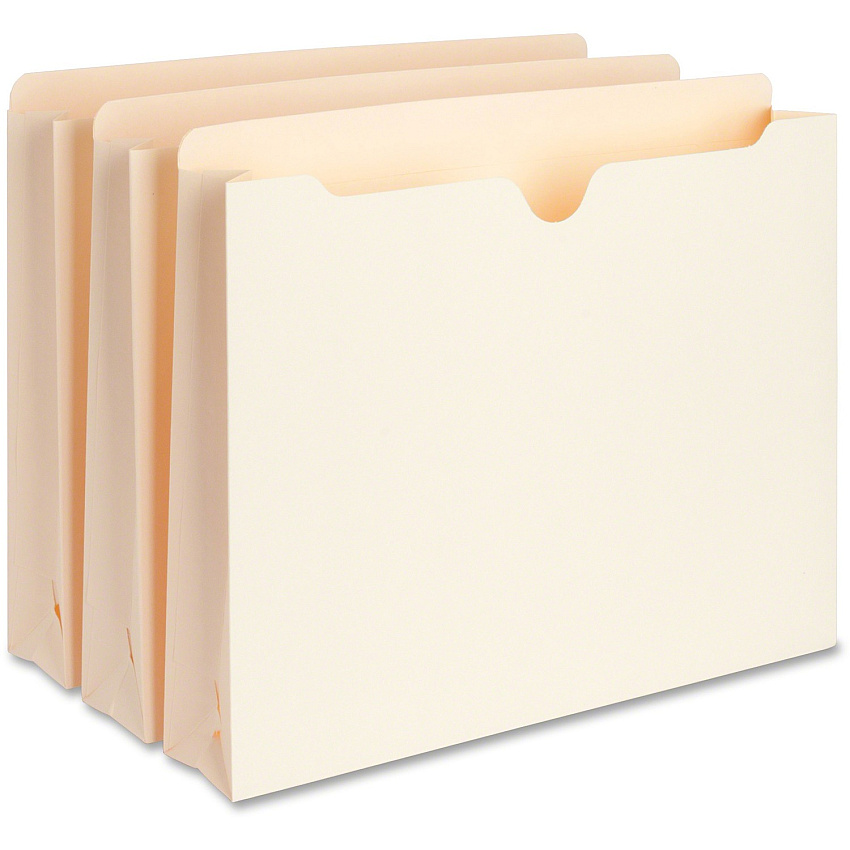 Business Source Straight Tab Cut Letter Recycled File Pocket 8 1/2" x 11" - Capacity2" Expansion - Manila - 10% Recycled - 50 / Box (BSN65799)