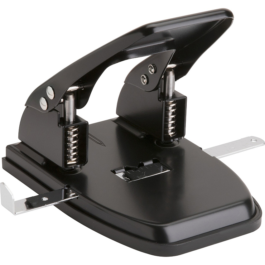 Business Source Heavy-duty 2-Hole Punch 2 Punch Head(s) - 30 Sheet of 20lb Paper - 9/32" Punch Size - Round Shape - Steel, Rubber - Black (BSN65626)
