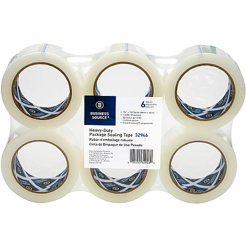 Business Source Heavy-duty Packaging/Sealing Tape 110 yd Length x 1.88" Width - 3" Core - Clear - 1.60 mil - Breakage Resistance - For Bonding, Packing - 6 / Pack (BSN32946)