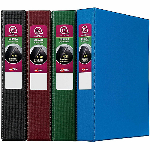 Avery&reg; Durable Binder 1 1/2" Binder Capacity - Letter - 8 1/2" x 11" Sheet Size - 375 Sheet Capacity - 3 Ring - Fastener: Slant Ring - Pocket: 2 - Polypropylene - Blue, Maroon - Recycled - Pocket, Durable, Long Lasting, Tear Resistant, Split R (11358)