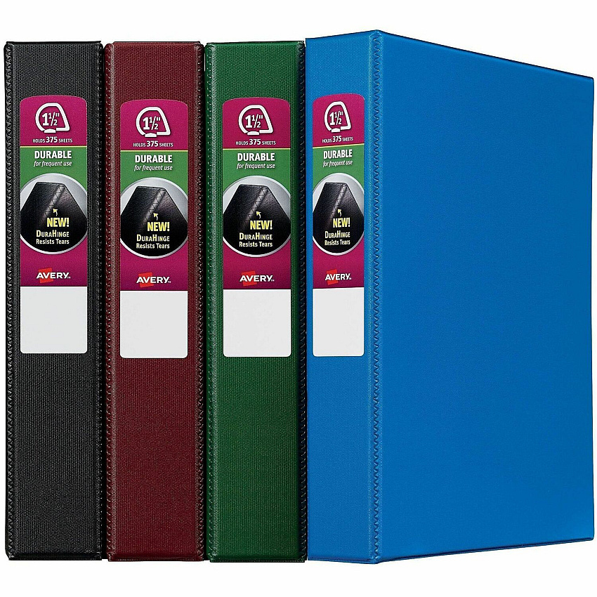 Avery&reg; Durable Binder 1 1/2" Binder Capacity - Letter - 8 1/2" x 11" Sheet Size - 375 Sheet Capacity - 3 Ring - Fastener: Slant Ring - Pocket: 2 - Polypropylene - Blue, Maroon - Recycled - Pocket, Durable, Long Lasting, Tear Resistant, Split R (11358)