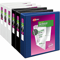 Avery&reg; Durable View 3 Ring Binder 3" Binder Capacity - Letter - 8 1/2" x 11" Sheet Size - 635 Sheet Capacity - 635 Ring - Fastener: Slant Ring - Pocket: 2, Internal - Polypropylene - Black, Blue, White - Adhesive, Durable, Flexible, Pocket, Re (17048)