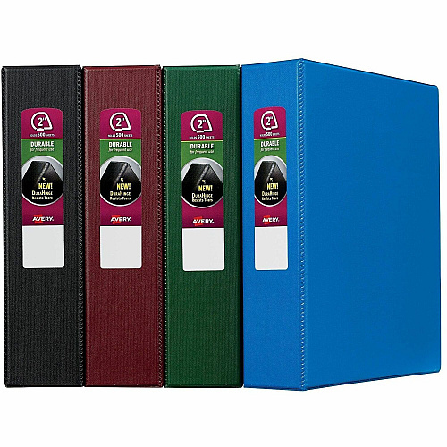 Avery&reg; Durable Binder 2" Binder Capacity - Letter - 8 1/2" x 11" Sheet Size - 530 Sheet Capacity - 3 Ring - Fastener: Slant Ring - Pocket: 2, Internal - Polypropylene - Black, Blue, Maroon, Green - Pocket, Durable, Long Lasting, Tear Resistant (11558)