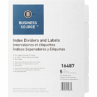 Business Source Un-punched Index Dividers Set 5 x Divider(s) - Blank Tab(s) - 5 Tab(s)/Set - White Divider - White Tab(s) - 100% Recycled - Unpunched - 25 / Box (BSN16487)