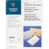 Business Source Mailing Address Labels 1" Width x 2 3/4" Length - Permanent Adhesive - Rectangle - Laser - Clear - Self-adhesive - 30 / Sheet - 1500 / Pack (BSN26123)