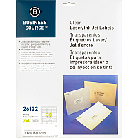 Business Source Mailing Address Labels 1" Width x 2 3/4" Length - Permanent Adhesive - Rectangle - Laser - Clear - Self-adhesive - 30 / Sheet - 750 / Pack (BSN26122)